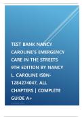 TEST BANK NANCY CAROLINE’S EMERGENCY CARE IN THE STREETS 9TH EDITION BY NANCY L. CAROLINE ISBN- 1284274047, ALL CHAPTERS | COMPLETE GUIDE A+