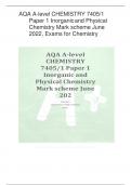 AQA A-level CHEMISTRY 7405/1 Paper 1 Inorganic and Physical Chemistry Mark scheme June 2022, Exams for Chemistry