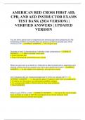 AMERICAN RED CROSS FIRST AID, CPR, AND AED INSTRUCTOR EXAMS TEST BANK (2024 VERSION) | VERIFIED ANSWERS | UPDATED VERSION