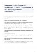 Edmentum PLATO Course US Government v3.0, Unit 1: Foundations of US Democracy Post Test In-class activity