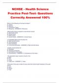 NCHSE - Health Science  Practice Post-Test- Questions  Correctly Answered 100%