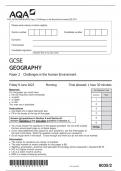 AQA GCSE GEOGRAPHY Paper 2 Challenges in the Human Environment QP 2023 