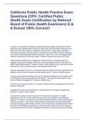 California Public Health Practice Exam Questions (CPH: Certified Public Health Exam Certification by National Board of Public Health Examiners) Q & A Solved 100% Correct!!