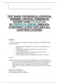 TEST BANK FOR MEDICAL-SURGICAL  NURSING: CRITICAL THINKING IN  PATIENT CARE 5TH EDITION BY PRISCILLA LEMONE (ISBN:978- 0135075944) LATEST 2023-2024 ALL  CHAPTERS COVERED