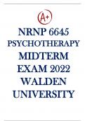 WALDEN UNIVERSITY NRNP – 6645 Psychotherapy with Multiple Modalities Midterm Exam Week 6 Latest Updated 2023 Questions and Answers