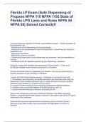 Florida LP Exam (Safe Dispensing of Propane NFPA 110 NFPA 1192 State of Florida LPG Laws and Rules NFPA 54 NFPA 58) Q & A  Solved Correctly!!