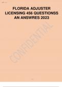 FLORIDA ADJUSTER LICENSING 456 QUESTIONS AND ANSWRES 2023.  2 Exam (elaborations) FLORIDA CLAIMS ADJUSTER EXAM 6 20 ALL LINES ADJUSTER- FLORIDA REVIEW.