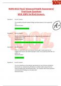 NURS 6512 Final/ Advanced Health Assessment/ Final Exam Questions  With 100% Verified Answers.