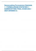 Samenvatting Formularium Statistiek 1 / FORMULARIUM STATISTIEK 1 SAMENVATTING FINAL EXAM 2023 / 2024 GRADED A+