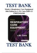 TEST BANK FOR MOSBY’S RESPIRATORY CARE EQUIPMENT 10TH EDITION BY J. CAIRO ISBN 9780323416368 CHAPTERS 1-15 | COMPLETE GUIDE A+