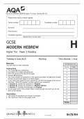 AQA GCSE MODERN HEBREW Higher Tier Paper 3 Reading QP 2023 