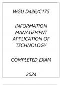 WGU D426(C175) INFORMATION MANAGEMENT APPLICATION OF TECHNOLOGY COMPLETED EXAM