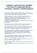 CORRECT QUESTION AND ANSWER  FOR OHIO PT LAWS AND RULES,  PHYSICAL THERAPY JURISPRUDENCE