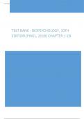 Test Bank - Biopsychology, 10th Edition (Pinel, 2018) Chapter 1-18 Latest Update 2024