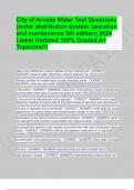 City of Arvada Water Test Questions (water distribution system operation and maintenance 5th edition) 2024 Latest Updated 100% Graded A+ Topscore!!!