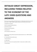 DETAILED GREAT DEPRESSION, INCLUDING THINGS RELATED TO THE ECONOMY OF THE LATE 1920S QUESTIONS AND ANSWERS 