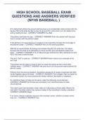 HIGH SCHOOL BASEBALL EXAM  QUESTIONS AND ANSWERS VERIFIED  (NFHS BASEBALL )