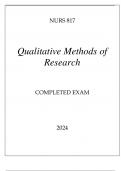 NURS 817 QUALITATIVE METHODS OF RESEARCH COMPLETED EXAM 2024.