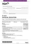 BUNDLE  - AQA QP 2023 A-level PHYSICAL EDUCATION Paper 1 & AQA MS 2023 A-level PHYSICAL EDUCATION 7582/1