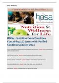 HOSA – Nutrition Exam Questions Containing 120 terms with Verified Solutions Updated 2024 