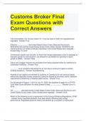 Customs Broker Final Exam Questions with Correct Answers