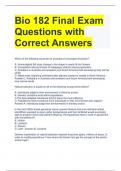 Bio 182 Final Exam Questions with Correct Answers