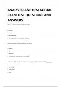 ANALYZED A&P HESI ACTUAL EXAM TEST QUESTIONS AND ANSWERS