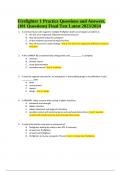 Firefighter 1 Practice Questions and Answers. (101 Questions) Final Test Latest 2024