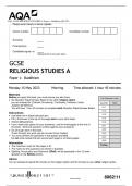AQA GCSE RELIGIOUS STUDIES A 8062/11 Paper 1: Buddhism QP and MS 2023