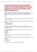Florida Real Estate Exam 2023-2024  Latest | Florida Real Estate Final Exam Questions and Correct Answers with  Rationale Rated A+