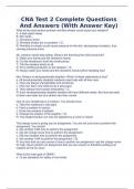 CNA Test 2 Complete Questions And Answers (With Answer Key)