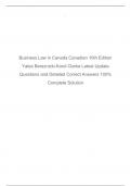 Business Law in Canada Canadian 10th Edition Yates Bereznicki-Korol Clarke Latest Update Questions and Detailed Correct Answers 100% Complete Solution