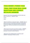 YOGA RENEW | POWER YOGA FINAL PREP EXAM REAL EXAM  QUESTIONS AND CORRECT  DETAILED ANSWERS