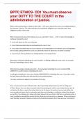 BPTC ETHICS- CD1 You must observe your DUTY TO THE COURT in the administration of justice Questions and Answers with complete solution