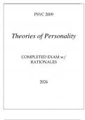 PSYC 2009 THEORIES OF PERSONALITY COMPLETED EXAM WITH RATIONALES 2024.