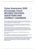 Updated Cyber Awareness 2020 Knowledge Check REVISED 2023/2024 QUESTIONS AND CORRECT ANSWERS.