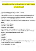 Hawaii Drivers Permit Test Questions and Answers Already Graded A