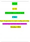 AQA GCSE ENGLISH LANGUAGE 8700/1 Paper 1Explorations in creative reading and writing Question Paper and Mark scheme {MERGED} October 2022