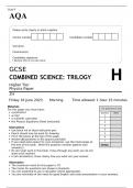 AQA GCSE COMBINED SCIENCE: TRILOGY Higher Tier Physics Paper 2H JUNE 2023 QUESTION PAPER AND MARK SCHEME