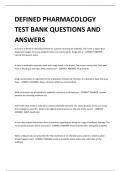 DEFINED PHARMACOLOGY TEST BANK QUESTIONS AND ANSWERS 