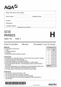 GCSE AQA 2024 Higher Triple Science Physics Paper 1   Paper 2 Including Both Mark Schemes