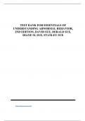 Test Bank for Essentials of Understanding Abnormal Behavior, 2nd Edition, David Sue, Derald Sue, Diane M. Sue, Stanley Sue.
