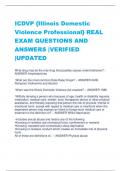 ICDVP {Illinois Domestic Violence Professional} REAL EXAM QUESTIONS AND ANSWERS |VERIFIED |UPDATED