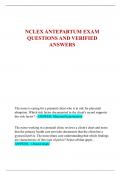 NCLEX ANTEPARTUM EXAM  QUESTIONS AND VERIFIED  ANSWERS