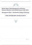 NR 631 Week 7 Risk Management and Human Resource Questions And Verified Answers 2021/2022 Management Plans - Chamberlain College of Nursing/ (100% SUCCESS RATE) Already Graded A