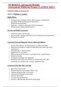 NURS6512, Advanced Health Assessment Midterm Exam | LATEST 2023 / 2024| Graded A+ A+ A+ NURS 6512 Midterm Exam Review (Week 1-6)Building A Complete Health History • Communication techniques used to obtain a patient’s health history • Recording and doc