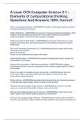 A Level OCR Computer Science 2.1 - Elements of computational thinking Questions And Answers 100% Correct!