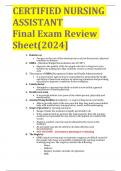 CERTIFIED NURSING ASSISTANT Final Exam Review Sheet(2024]