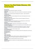 Pearson Vue Real Estate Glossary, With Correct Answers  Abandonment Voluntarily giving up possession property or claim right Abatement A legal action to stop a nuisance. Also can be a reduction of a property tax assesment Abstract A history of every recor