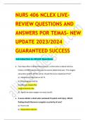 Nurs 406 NCLEX live review resume EXAM QUESTIONS & ANSWERS/ LATEST UPDATE 2023-2024 / RATED A+